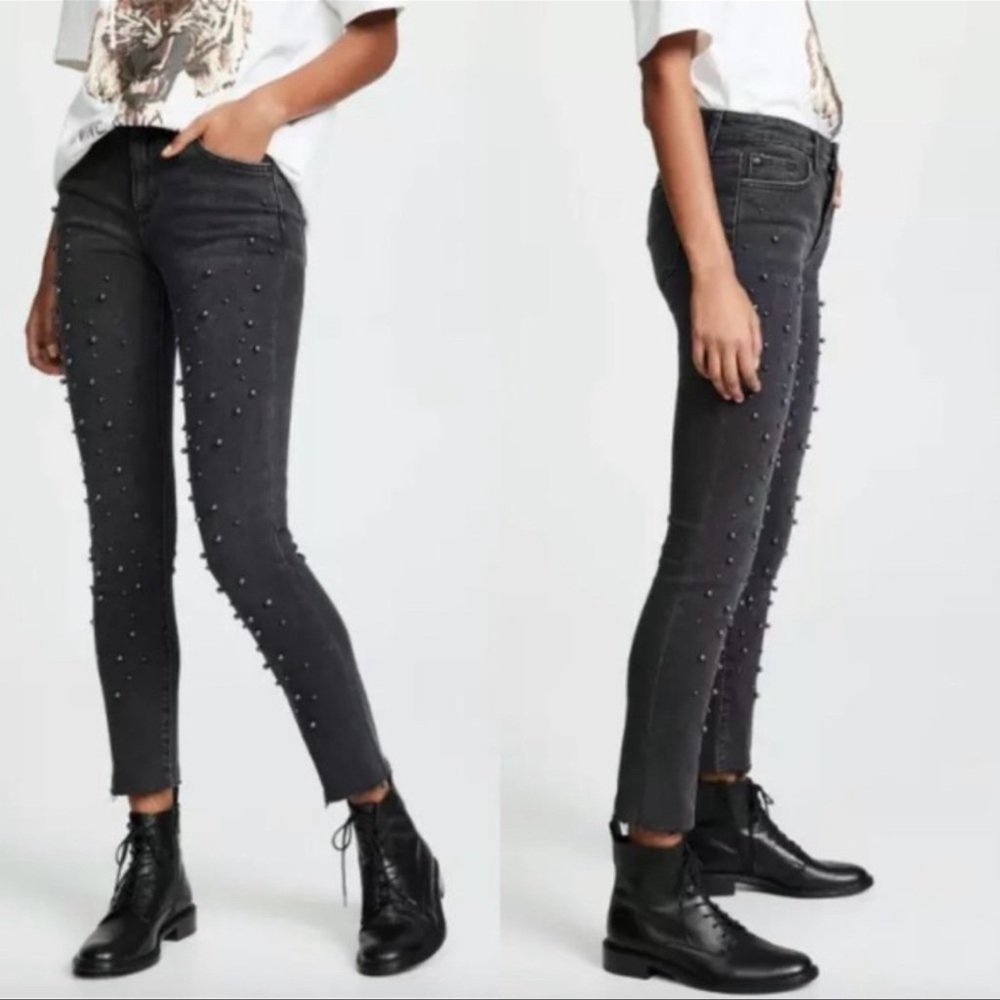 Joes Jeans The Smith High Rise Straight Ankle Faux Pearl Embellished